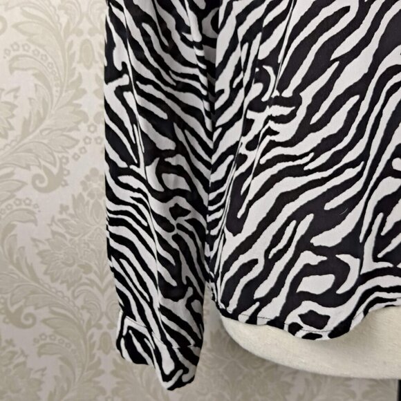 Dora Landa Sz Small Black/White Zebra Print Hi-Low Tunic 100% Silk Long Sleeves - Picture 3 of 14